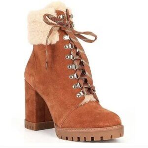 Gianni Bini Sight See Suede Shearling Lug Sole Booties Size 6.5 Hiker Platform